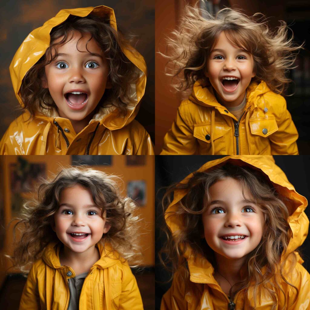A little girl of 6 years old funny faces very happ