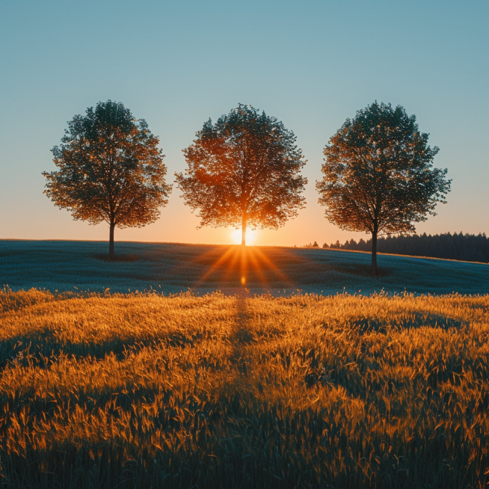 A wide shot of perfect sunrise over a infinite pat