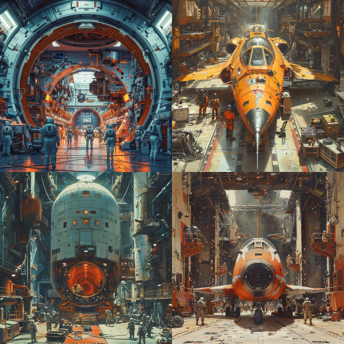 Starship Hangar Illustrate the inner workings of a