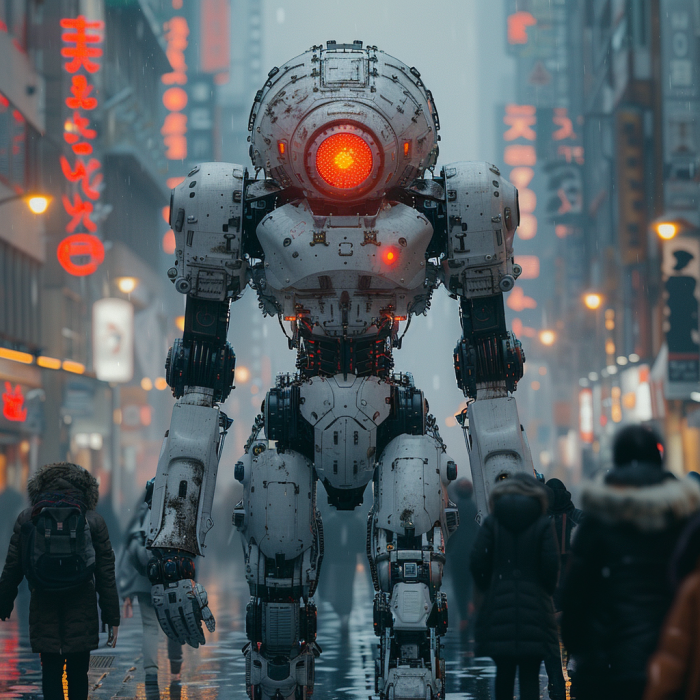 Futuristic sci fy Robot Uprising Depict a world wh