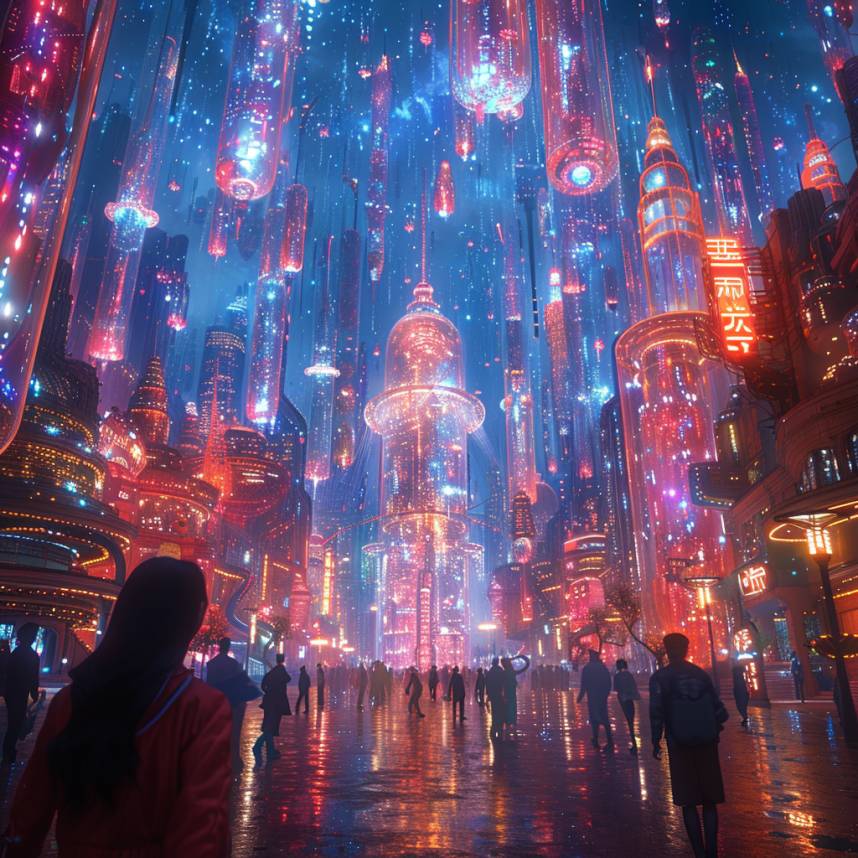 Futuristic sci fy movie Alien Cityscape Dive into
