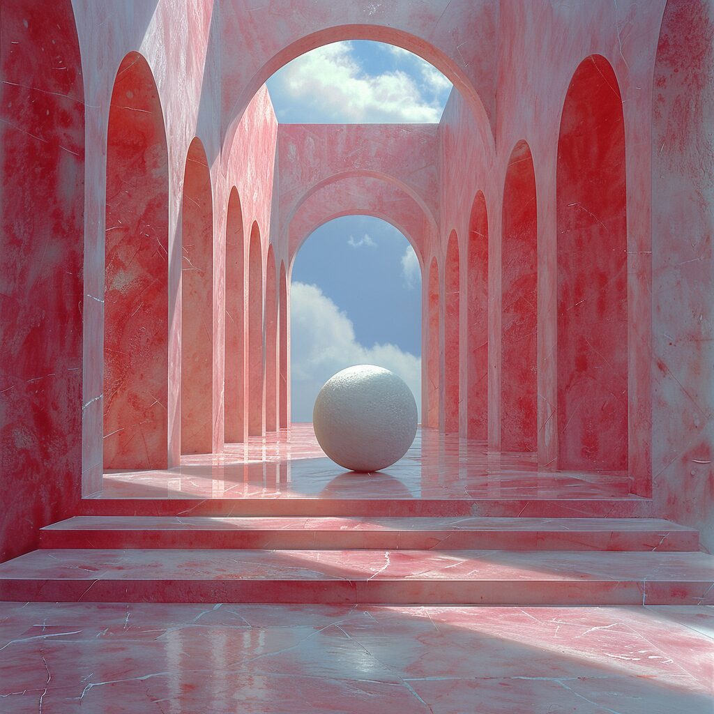Abstract isometric cubes and a sphere, an AI-generated illustration