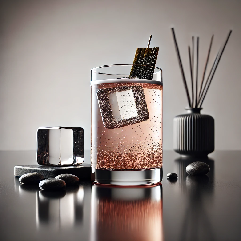A photorealistic image of a cocktail in a tall elegant Collins glass with a