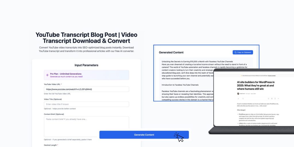 Youtube to blog generator